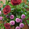 Ikebana: Rose and Chrysanthemum Flowers and Camellia Leaves