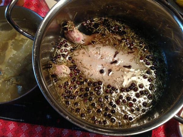 Kyoto Christmas Dinner: Roast Chicken with Candied Yuzu Peel Dried Cranberry Oyster Stuffing and Purple Murasaki-imo Mashed Sweet Potatoes