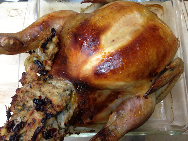 Kyoto Christmas Dinner: Roast Chicken with Candied Yuzu Peel Dried Cranberry Oyster Stuffing and Purple Murasaki-imo Mashed Sweet Potatoes